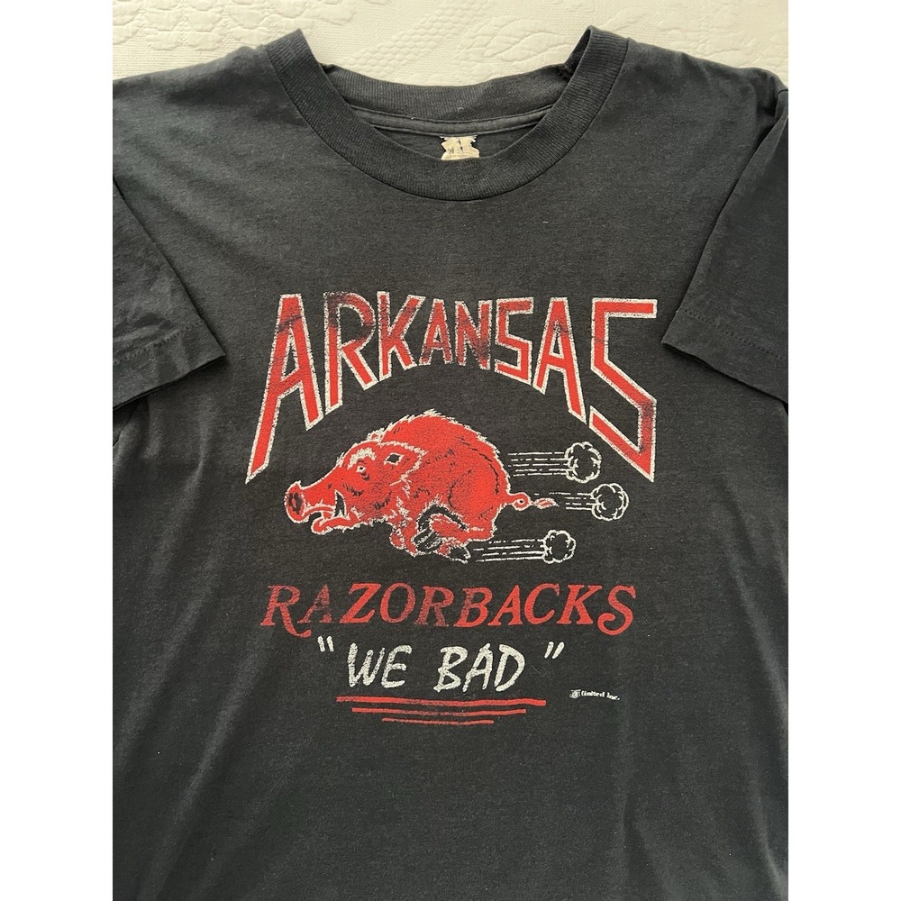 Vintage 80s Arkansas Razorback Paper Thin Screen Stars T-Shirt WE BAD MJ Medium